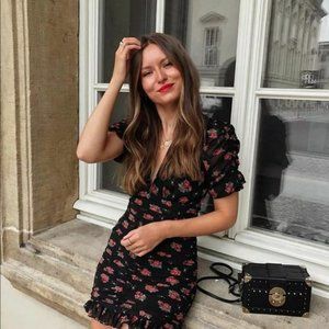 Zara NWT Printed Draped Dress Ruffled Mini